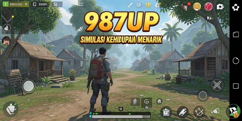 Screenshot gameplay 987UP yang menampilkan simulasi interaksi karakter.