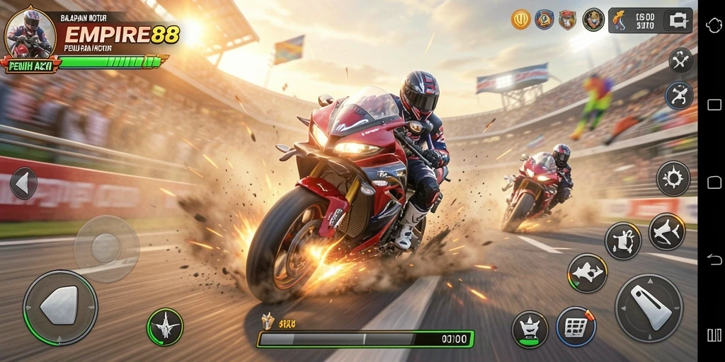 Gameplay seru balapan motor di lintasan menantang.