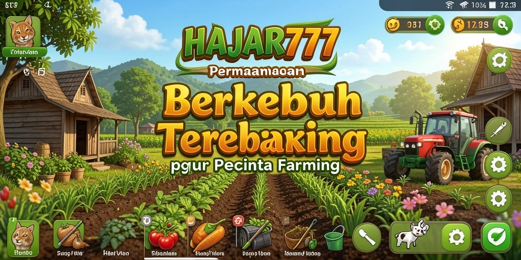 Tangkapan layar dari gameplay HAJAR777 menampilkan kebun yang subur dan beragam tanaman.