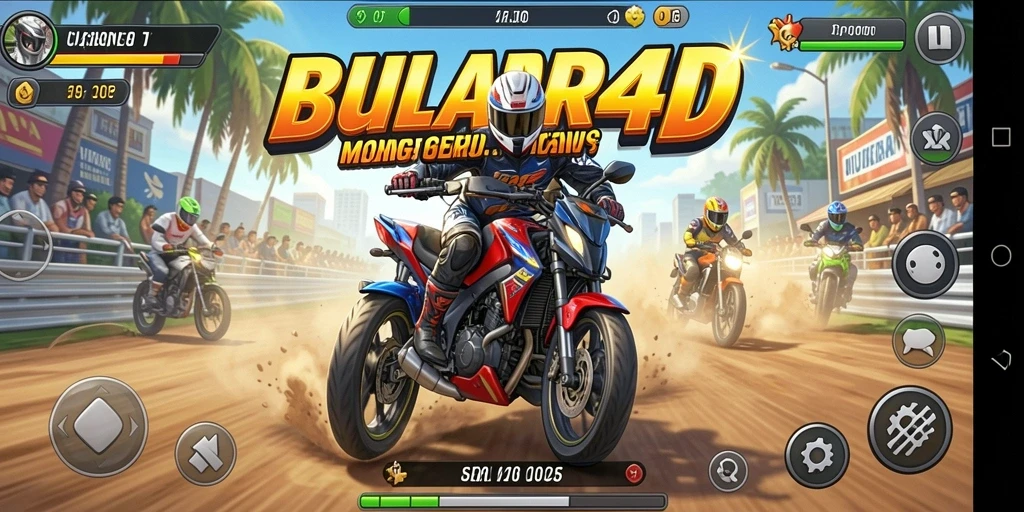 Tangkapan layar gameplay JUJUR4D dengan aksi balapan motor yang seru.