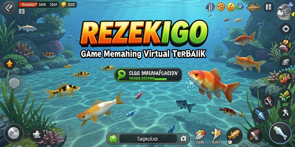 Screenshot dari gameplay REZEKIGO yang menampilkan suasana memancing yang seru.