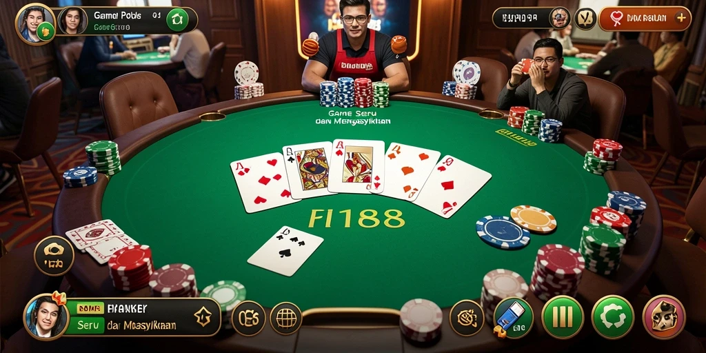 Tampilan gameplay poker yang menegangkan di RI188.